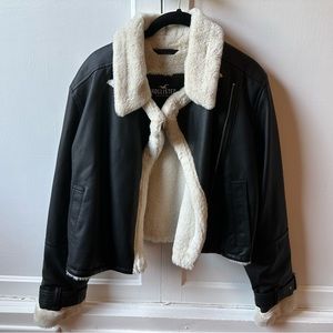 Black Hollister faux leather jacket lined with Sherpa